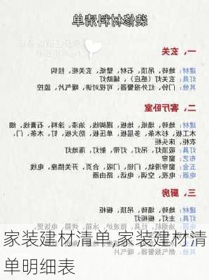 家装建材清单,家装建材清单明细表