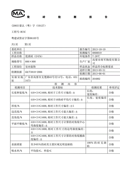 卓远陶瓷检验报告,卓远陶瓷检验报告查询